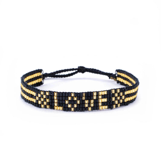 Seed Bead LOVE Bracelet - Black and Gold Love Is Project