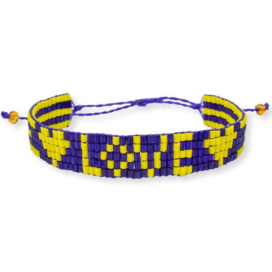 Seed Bead LOVE with Hearts Bracelet - Navy and Yellow Love Is Project